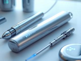 Advanced diabetes technology devices like smart pens, insulin pumps, and glucose monitoring patches on a clean surface.