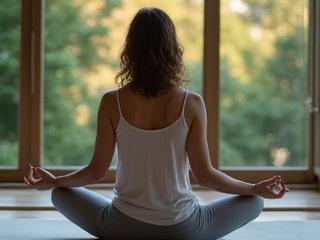 A serene person practicing meditation or deep breathing, representing stress management for diabetes.