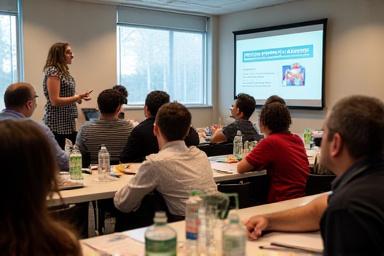 A diverse group of people attending an educational health workshop